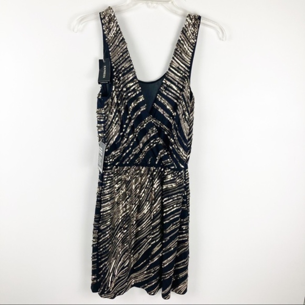 NWT Express Black & Gold Sequin Gatsby Dress Sz S - Picture 7 of 7